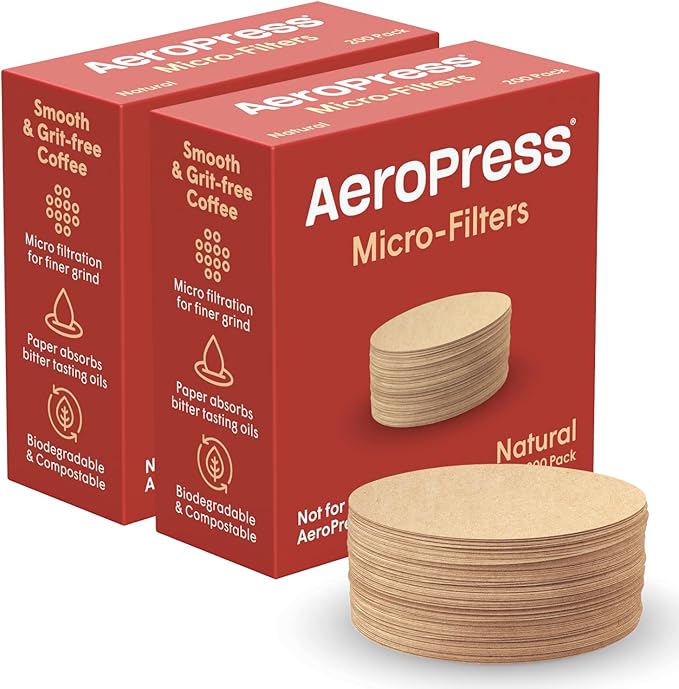 AeroPress Natural Paper Microfilters, AeroPress Coffee Filters, Unbleached Round Paper Filters for Coffee Makers, Must-Have Coffee Accessories, Standard, 2 Pack, 400 Count