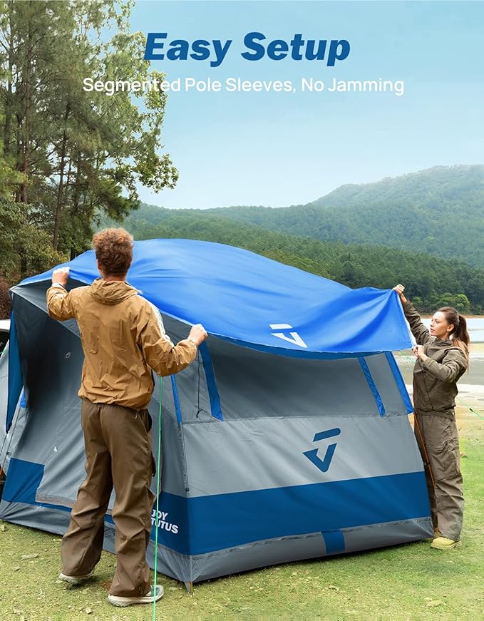 JOYTUTUS SUV Tent for Camping with Rainfly, Double Door Design Car Tent with Aluminum Poles, SUV Tailgate Tent with Waterproof PU2000mm Double Layer for 4-8 Person, Blue