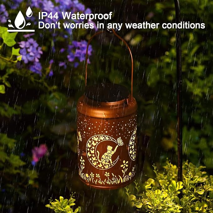 Halloween Decorations Outdoor Gifts for Women Men Mom, Cat Solar Lights Outdoor Waterproof, Mothers Day Gifts Decoration Outside for Outdoor, Yard, Lawn, Balcony Garden Decor Solar Lantern