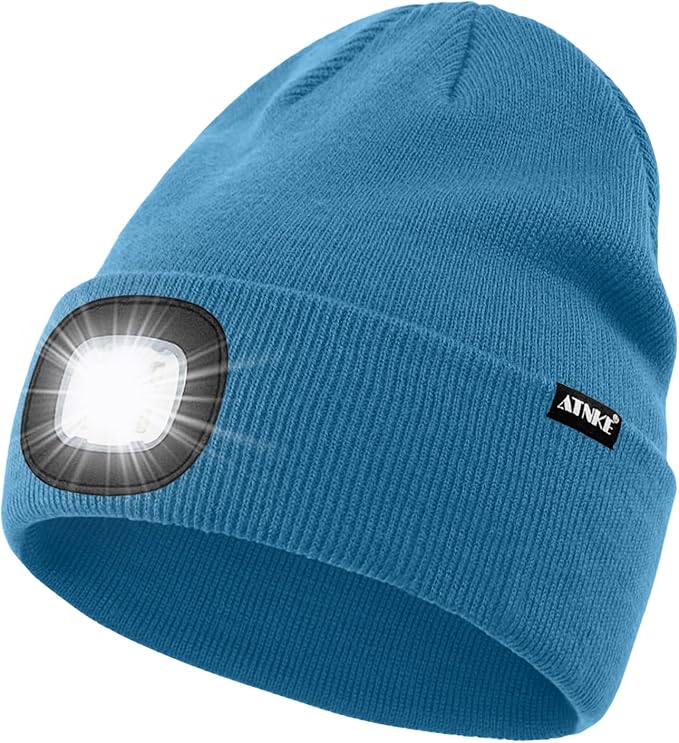 ATNKE LED Lighted Beanie Hat,USB Rechargeable 4 LED Running Headlamp Bright Cap with The Light Gifts for Men and Women