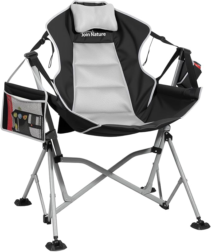 Oversized Hammock Camping Chairs, Folding Swing Chair with 1-Step Design, Swinging Hammock Chair with Adjustable Backrest, Lumbar Support & Headrest for Outdoor&Indoor, Support 400LBS, Black