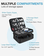 BAGSMART Cable Organizer Bag, Travel Electronics Organizer with Adjustable Divider, Tech Bag Carrying Case, Storage Bag Sturdy Tool Case with Handle for Cellphone Cord Electronics Accessories, Black