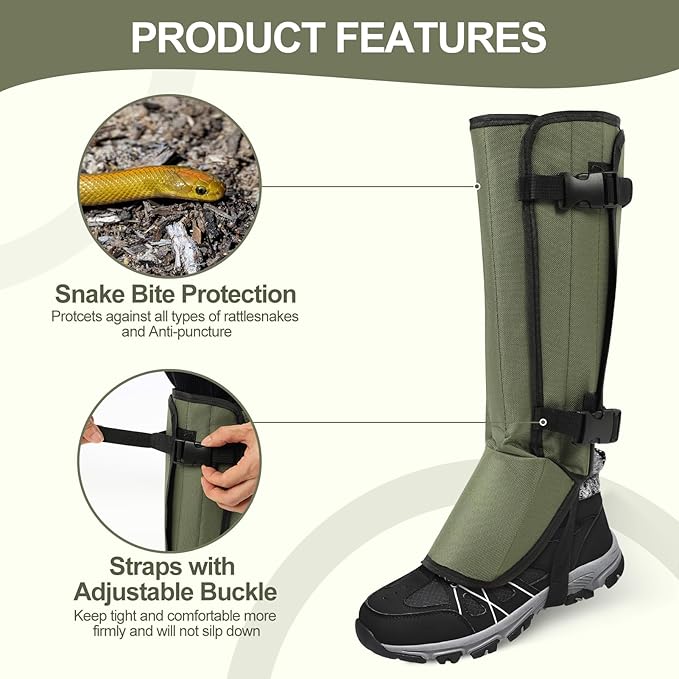 Snake Gaiters, Snake Guards, Gaiters for Men/Women, Adjustable Snake Proof Gaiters for Hunting, Outdoor and Farm Working
