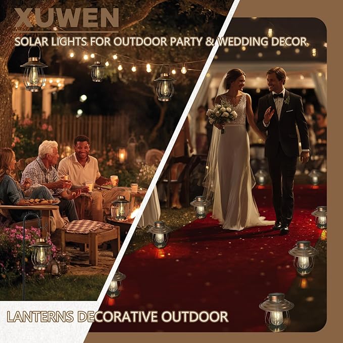 Solar Lanterns Outdoor Waterproof - Outdoor Hanging Lantern with Shepherds Hook, Christmas Halloween Housewarming Gifts for Women Mom Grandma, Lanterns Decorative Outdoor for Yard Patio Backyard Porch