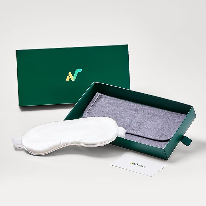 Luxury Silk Sleep Mask with 22mm Mulberry Silk, Velvet Elastic Band, Heat Therapy Pocket, and Travel Pouch, White Color