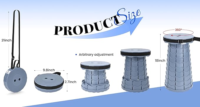 2 Pack Upgraded Collapsible Stool Folding Stool with Cushion,Retractable Folding Stool Max Load Capacity 400lbs, Portable Telescoping Stools for Camping Hiking Outdoor BBQ -Grey