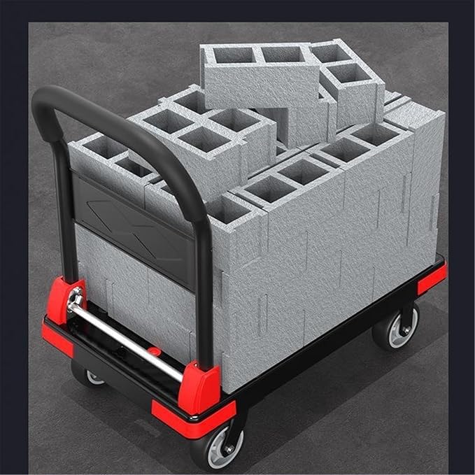 Flatbed cart Folding Multi-Purpose Flatbed Trolley with 5-inch Silent Wheels Foldable Transport(Yellow)