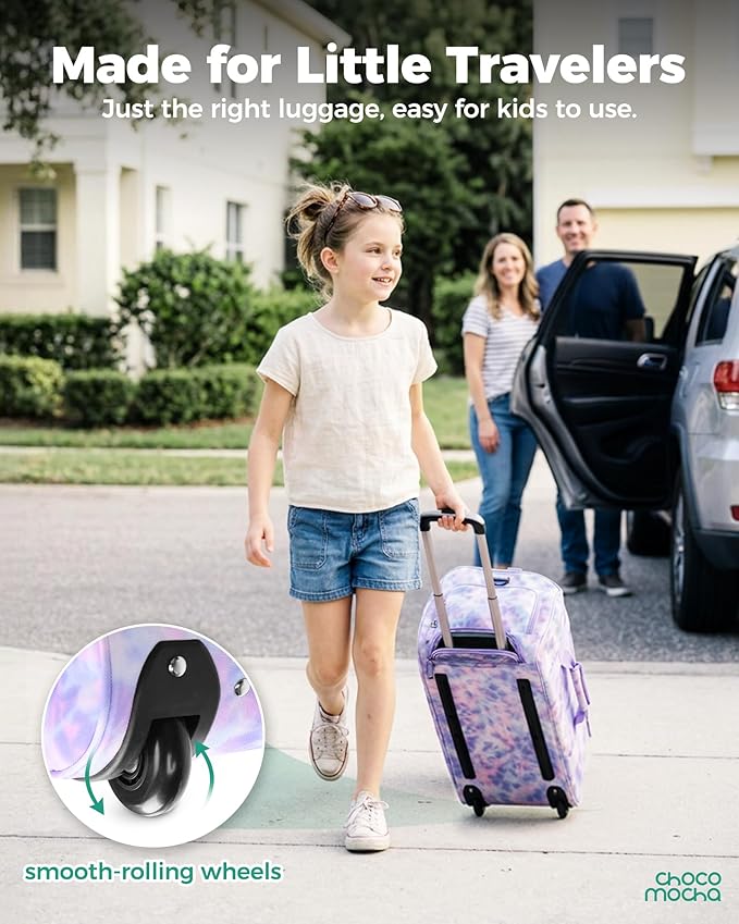Choco Mocha Girls Suitcase with Wheels, Kids Rolling Duffle Bag Luggage for Travel 22inch, Fluids Babyblue