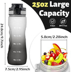 OLDLEY 25 oz Water Bottle, Motivational Water Bottle with Time Marker, Sports Water Bottle With Strap, Leakproof & BPA Free Large Water Bottles for School, Gym, Travel, Outdoor, Tritan,White&Black