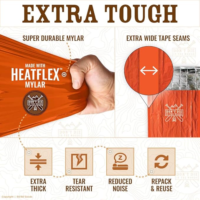 Emergency Sleeping Bag with Hood | Ultralight, Waterproof, Thermal Mylar Sleeping Bag Liner | Survival Bivy Space Blanket Bivey for Hiking, Backpacking, Earthquake, Camping, 72 Bug Out, Survival Kit