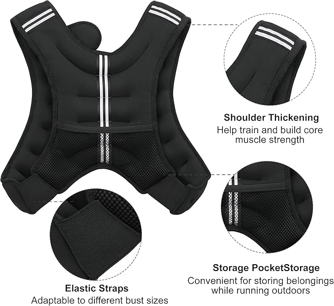 Weighted Vest, 6lb/8lb/12lb/16lb/20lb/25lb/30lb Weight Vest with Reflective Stripe, Weighted Vest for Men Women Workout Equipment for Strength Training, Running, Jogging, Fitness, Weight Loss