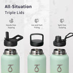 Trebo 40oz Water Bottle Insulated with Lid and Straw,Double Wall Vacuum Stainless Steel Metal Sports Flask with Paracord Handle, Keep Hot 24 Hours & Cold 48 Hours Water Jug with 3 Lids, Dark Green