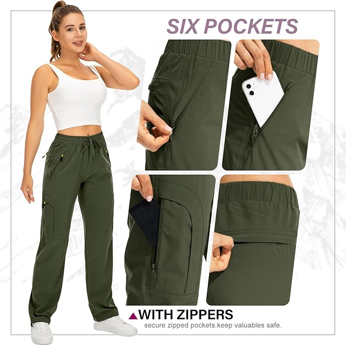 Womens Hiking Pants Quick Dry UPF 50 Lightweight Travel Golf Cargo Safari Pants Zipper Pockets