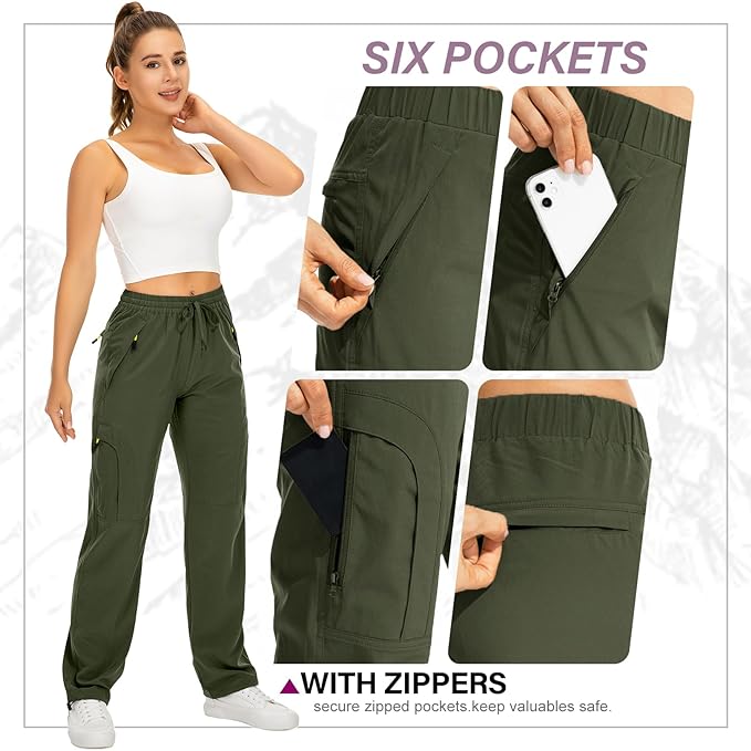Womens Hiking Pants Quick Dry UPF 50 Lightweight Travel Golf Cargo Safari Pants Zipper Pockets
