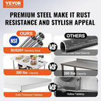 VEVOR Commercial Worktable Workstation 48 x 24 Inch Folding Commercial Prep Table, Heavy-duty Stainless Steel Folding Table with 772 lbs Load, Kitchen Work Table, Silver Stainless Steel Kitchen Island