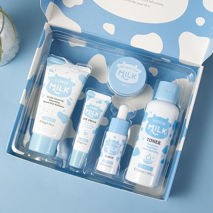 LAIKOU Skin Care Set, Skin Care Routine Kit for Women, Skincare Gift Set, Travel Size Toiletries with Milk Cleanser, Toner, Serum, Eye Cream, Face Cream Mother's Day Christmas Birthday Daughter Wife