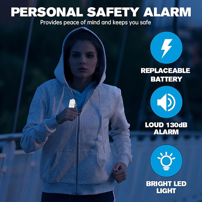 Safesound Personal Alarm: Your 130dB Self-Defense Companion - Keychain Emergency LED Flashlight - Security and Protection for Women, Girls, Kids, and The Elderly (White, 1)