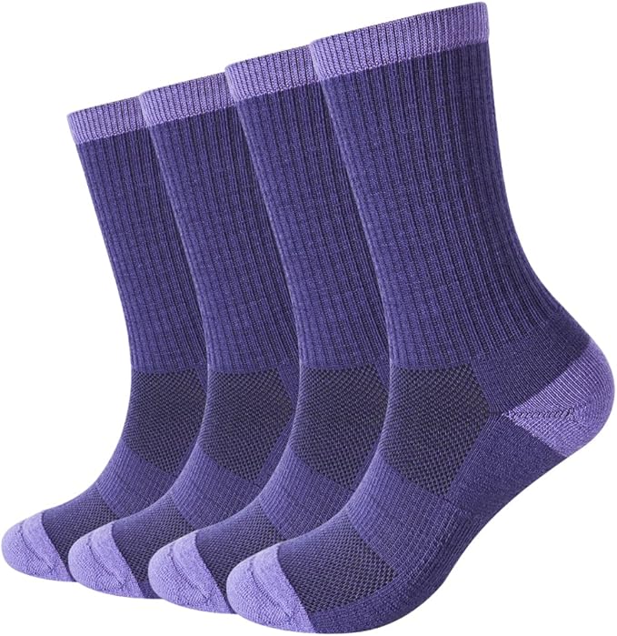 EnerWear 4 Pack Women's Merino Wool Outdoor Hiking Trail Crew Sock