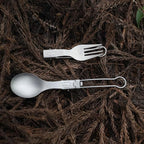 SANTTA Light Weight Titanium Folding Fork Spoon 2 Piece Utensil Set with Carry Bag and Carabiner for Camping, Hiking, Backpacking and Travelling