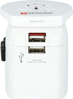 SKROSS Pro Light World Travel Adapter with USB | 3-Pole Travel Adaptor with Slide System | Designed for 200+ Countries | Compact and Reliable | White
