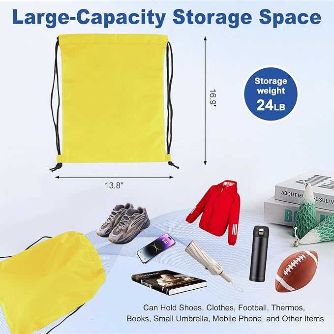 5-Pack Waterproof Drawstring Backpacks, Soccer-Texture Oxford Fabric, 16.9" × 13.8", Lightweight 0.20 lb Each, No Eyelets, Gym & Marathon Gear Sacks(Yellow)
