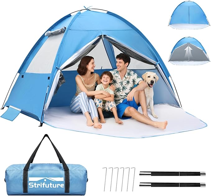 Beach Tent Sun Shelter for 4/5 Person - UPF 50+ UV Protection Portable Beach Shade Sun Canopy, Waterproof & Lightweight, Easy Setup Beach Tent for Family Beach Trips, Picnics, Camping