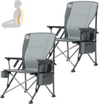 TIMBER RIDGE Oversized Folding Camping Chair with Lumbar Support Adjustable High Back Heavy Duty for Adults Support up to 500lbs with Cup Holder, Cooler Bag, Side Pocket, Grey