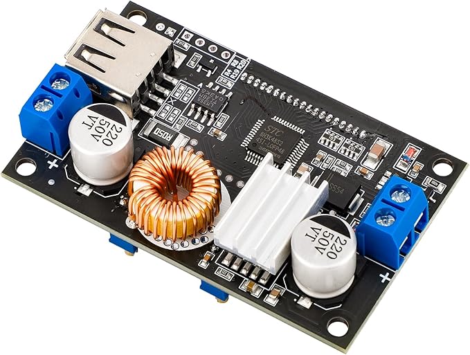 DROK DC Buck Converter Adjustable Voltage Regulator 12V 6V-32V to 1.5-32V 5A, LCD Screen Step Down Converter with USB Port and Protective Case