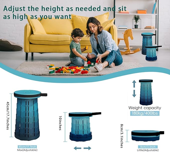 Portable Telescoping Stool, Retractable Folding Stool for Camping Garden Fishing Hiking Travel BBQ, Adjustable Collapsible Stools (Gradient Blue)