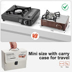 Odoland 7500BTU Camping Butane Stove with Compact Carry Case, CSA Certified Portable Gas Stove for Backpacking,Picnic,Outdoor Adventures,Brown