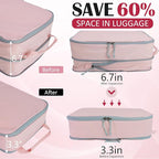 Large Compression Packing Cubes for Travel, 2 Set Compression Bags Travel Cubes for Packing Suitcase Organizer Luggage Organizer Bags Set, Pink