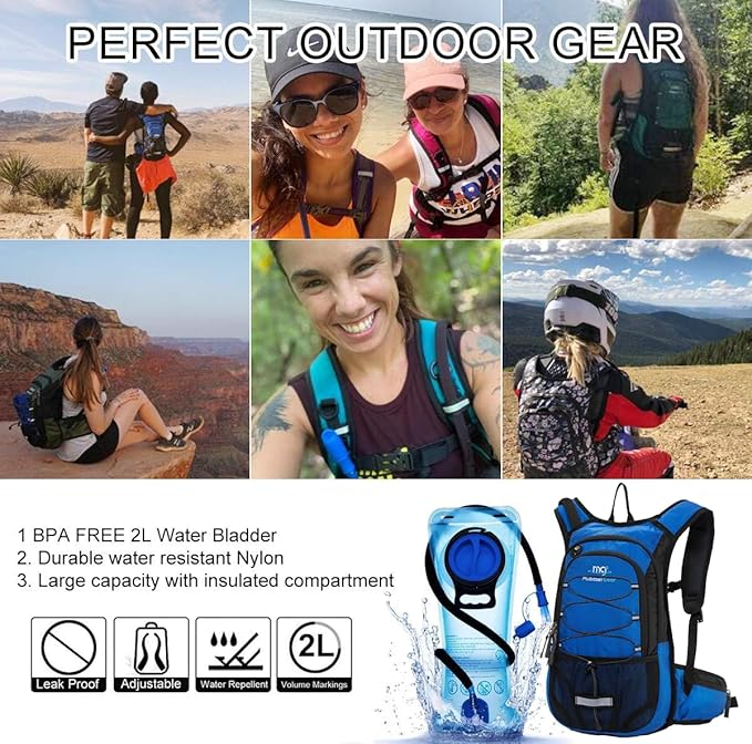 15L Insulated Hydration Backpack Pack with 2L Water Bladder Lightweight Hiking Backpack Bag for Women Men Daypack for Hiking Running Festival Camping Biking