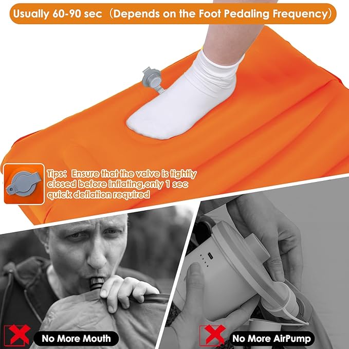 Extra Thick 4.8" Camping Sleeping Pad, Inflatable Sleeping Pad with Pillow, 78"x27", Ultralight Camping Mattress Pad with Built-in Foot Pump for Tent,Hiking,Backpacking & Picnic (Orange)