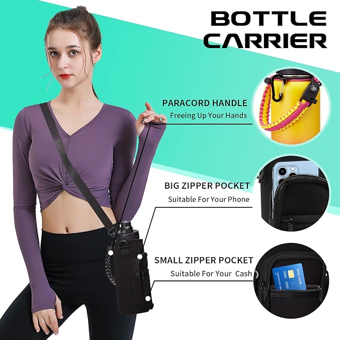 40OZ Insulated Stainless-Steel Water Bottle - Reusable Metal Water Bottles with Straw & Spout Lids, Paracord Handle & Carrier Pouch, Leakproof Workout Water Flask for Women Men