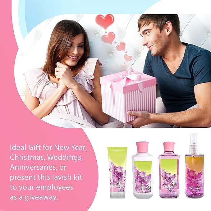 Sweet Pea Bath & Body Kit, 3 Fl Oz, Ideal Skincare Gift Home Spa Set, Includes Body Lotion, Shower Gel, Body Cream, and Fragrance Mist, Birthday Mother's Valentine's Day Gifts for Her