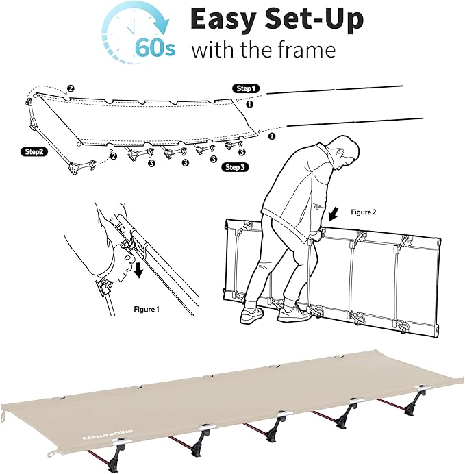 Naturehike GreenWild Camping Cot, Ultralight Folding Backpacking Cot, 60-Second Easy Set-Up, Supports 330lbs, Portable Camping Bed for Adults for Camping Hiking Travel Home