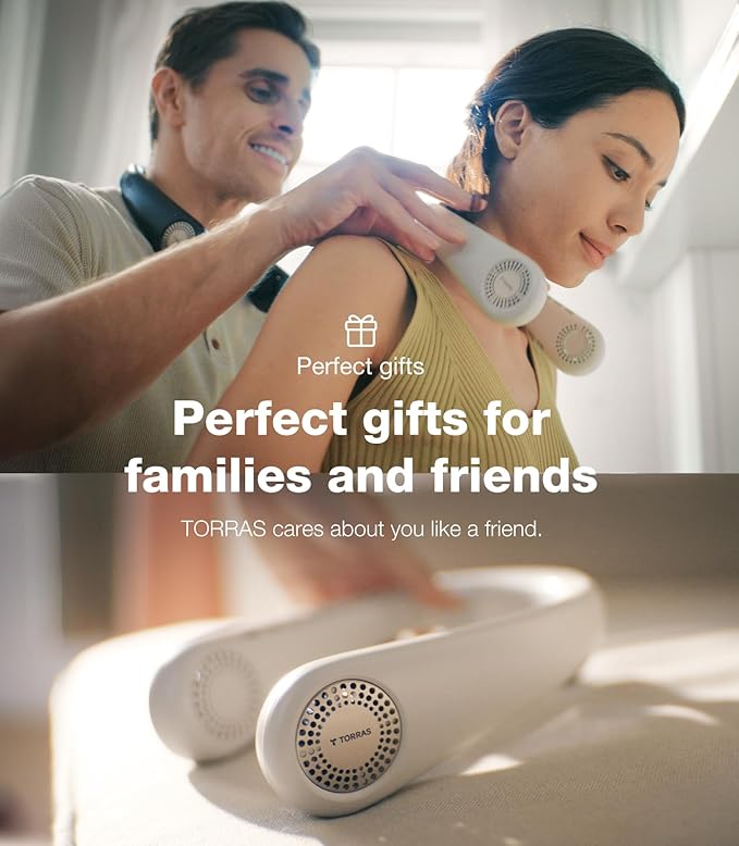 TORRAS COOLiFY Air Neck Fan Air Conditioner, 3D Airflow, Light Portable Fan Rechargeable, Personal Cooling Fan Travel Essentials, Work, Travel, Camping, White