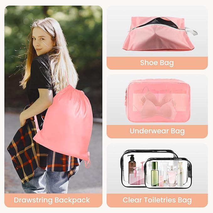 10 Set Compression Packing Cubes, Lightweight Travel Essentials, Stretchable Expandable Storage Bags, Compression Bags for Travel Accessories Luggage Storage Set (Pink, 10 set)