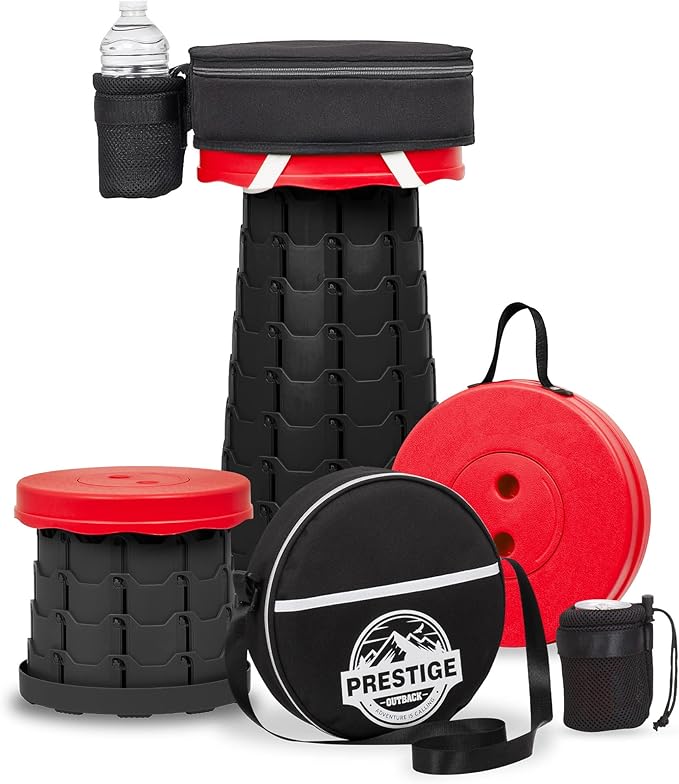 Collapsible Stool with Cushioned Carry Case, 400lbs Max Weight, Lightweight Portable Retractable Foldable Telescoping Camping Stool for Adults Outdoor Fishing Hiking Travel BBQ