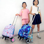 Backpack Trolley Cart with Stair-Climbing Wheels – Foldable Aluminum Frame, Adjustable Handle and 77 lbs Capacity – Quiet Large Wheels with Edge Guard – Pink – Fits Travel Bags, Book Bags, Shopping