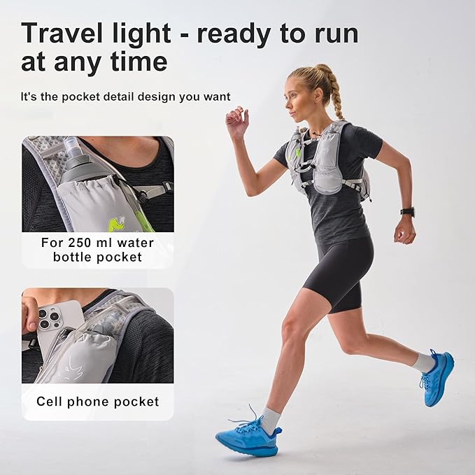 Running Vest with Water Bladder 1.5 Liter, Small Hydration Water Vest, Lightweight Hydration Pack Multi-Pocket 11x - for Hiking Race Trail Marathon for Women Men