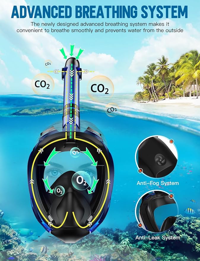 Zenoplige Full Face Snorkel Mask Adults,Dry-Top Snorkeling Gear with Camera Mount,Foldable 180-Degree Panoramic Scuba Mask for Snorkeling Diving Swimming Travel,Snorkel Mask Anti-Fog & Anti-Leak