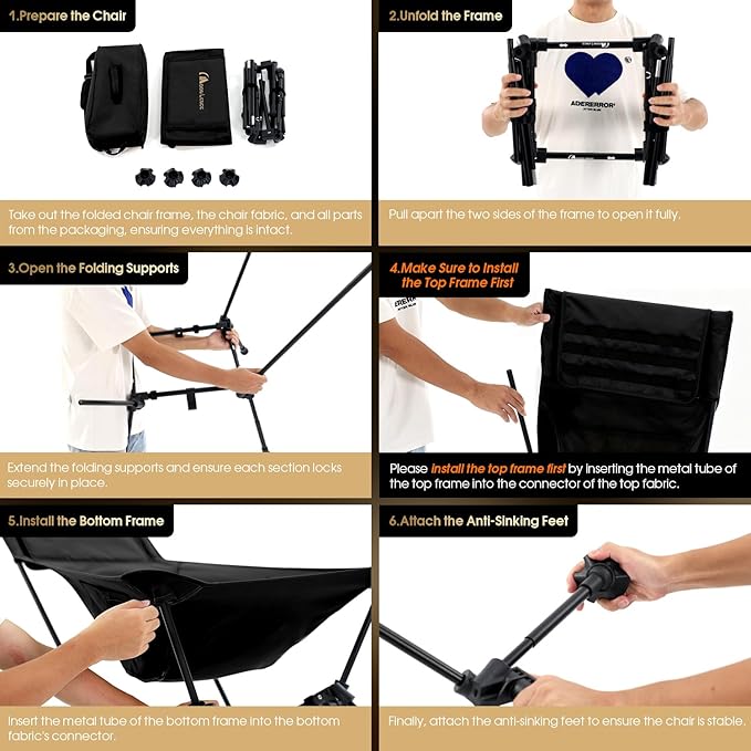 MOON LENCE Oversized Camping Chair for Adults, Height Adjustable High-Back Folding Camping Chair with 400 lbs Capacity, Hidden Pillow Pocket and Wide Seat for Camping, Hiking, Picnics, Black