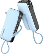 1 Pack Portable Charger with Built-in USB-C Cable & Plug, 10,000mAh 5V/4.5A Power Bank Fast Charging 22.5W, Travel Essential Battery Pack 3 Output for iPhone 16/15 Series, Samsung Galaxy, iPad