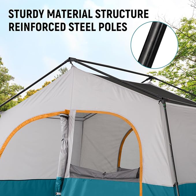 HIKERGARDEN 6-8 Person Camping Tent - Portable Family Cabin Tent for Camp, Windproof Fabric Camp Tent Outdoor for Hiking, Backpacking, Traveling
