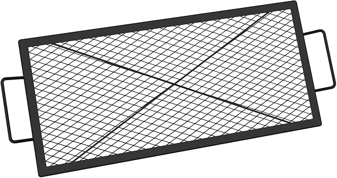 Onlyfire Barbecue Rectangle X-Marks Fire Pit Cooking Grate, Heavy Duty Steel Campfire BBQ Grill Grid with Handle Grill Grate for Outdoor, 32-Inch