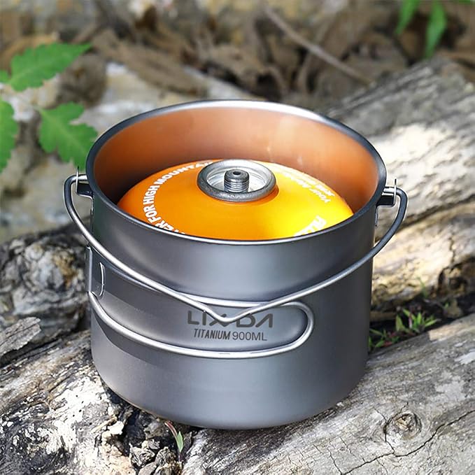 HUIOP Titanium Pot, 750ml/900ml/1100ml Ultralight Titanium Pot Water Mug Cup with Lid and Foldable Handle Outdoor Camping Cooking Picnic