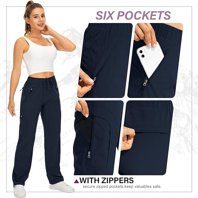 Womens Hiking Pants Quick Dry UPF 50 Lightweight Travel Golf Cargo Safari Pants Zipper Pockets