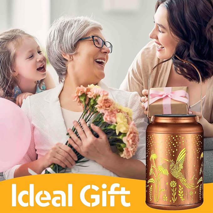 2 Pack Solar Lanterns Outdoor Waterproof, Hummingbird Garden Decor Gifts for Women Mom Grandma Hanging Solar Lights Metal Decoration Outside for Yard, Patio(Dandelions)