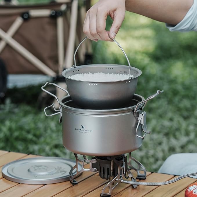 Boundless Voyage Titanium Pot Multifunctional Rice Cooker 2L+0.9L Pot Set Ultralight Outdoor Camping Cookware